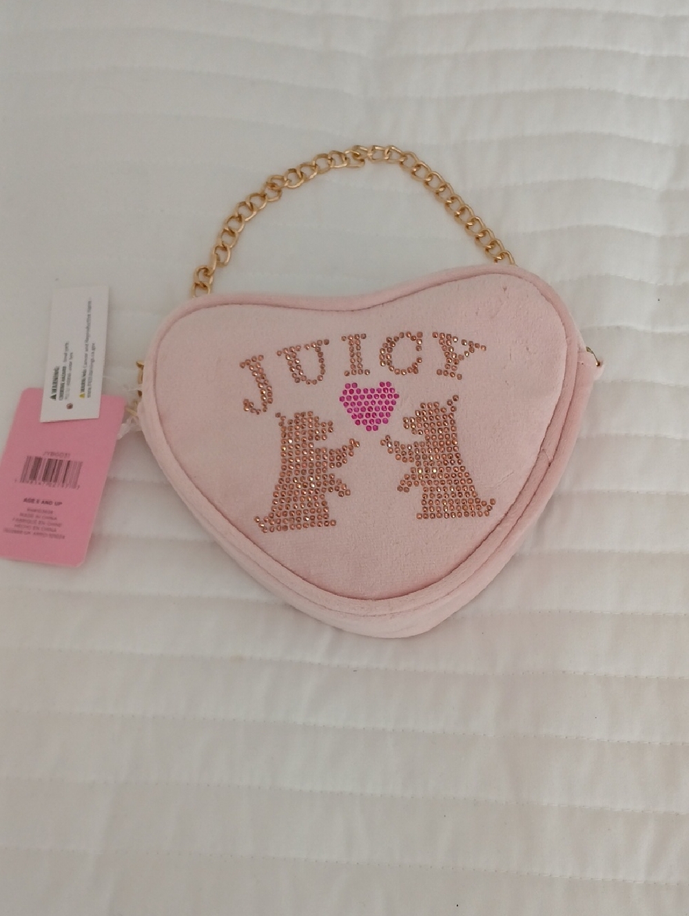 Juicy Couture Light Pink Heart Velvet Chain Handbag
